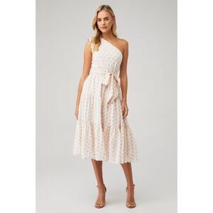 Karina‎ Grimaldi Pauline Dot One Shoulder Midi Dress Party Cocktail Polka Dot S